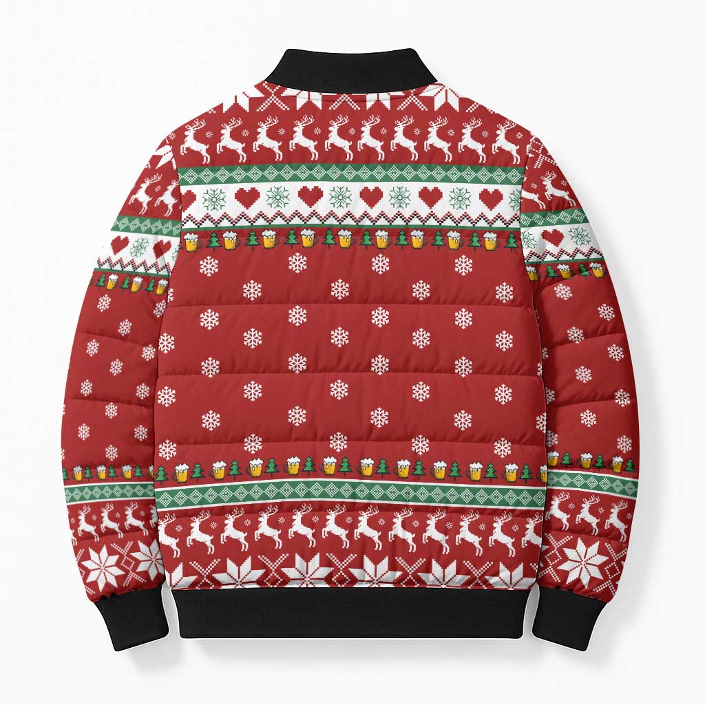 Funny Reindeer Reinbeer Christmas Bomber Puffer Jacket Xmas Holiday Patterns - Wonder Print Shop