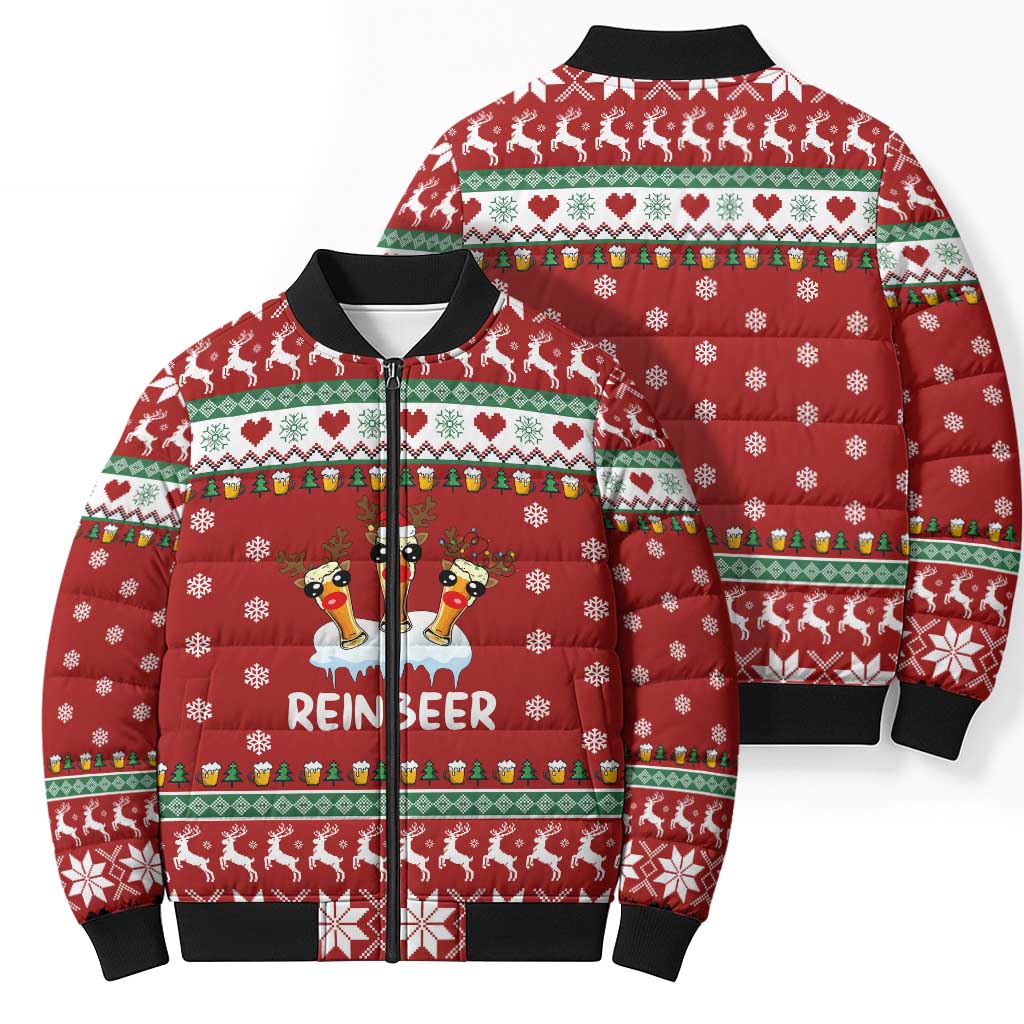 Funny Reindeer Reinbeer Christmas Bomber Puffer Jacket Xmas Holiday Patterns - Wonder Print Shop