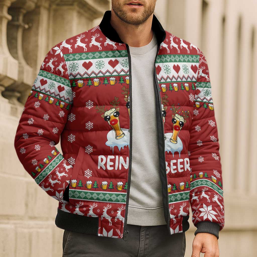 Funny Reindeer Reinbeer Christmas Bomber Puffer Jacket Xmas Holiday Patterns - Wonder Print Shop