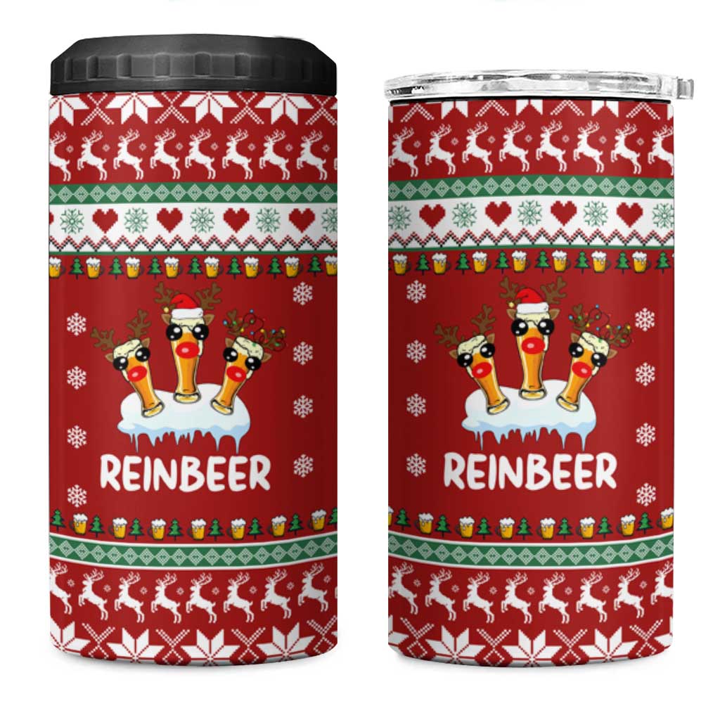 Funny Reindeer Reinbeer Christmas 4 in 1 Can Cooler Tumbler Xmas Holiday Patterns - Wonder Print Shop