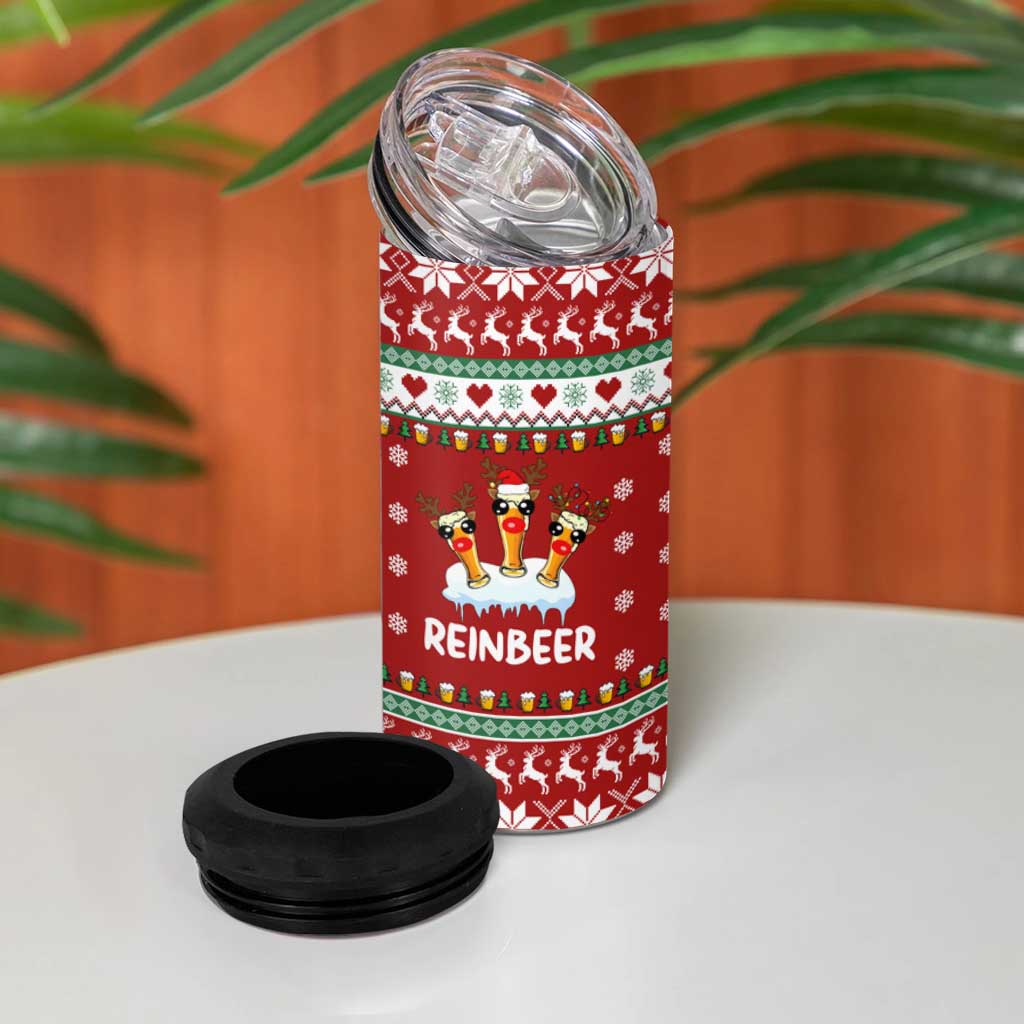 Funny Reindeer Reinbeer Christmas 4 in 1 Can Cooler Tumbler Xmas Holiday Patterns - Wonder Print Shop