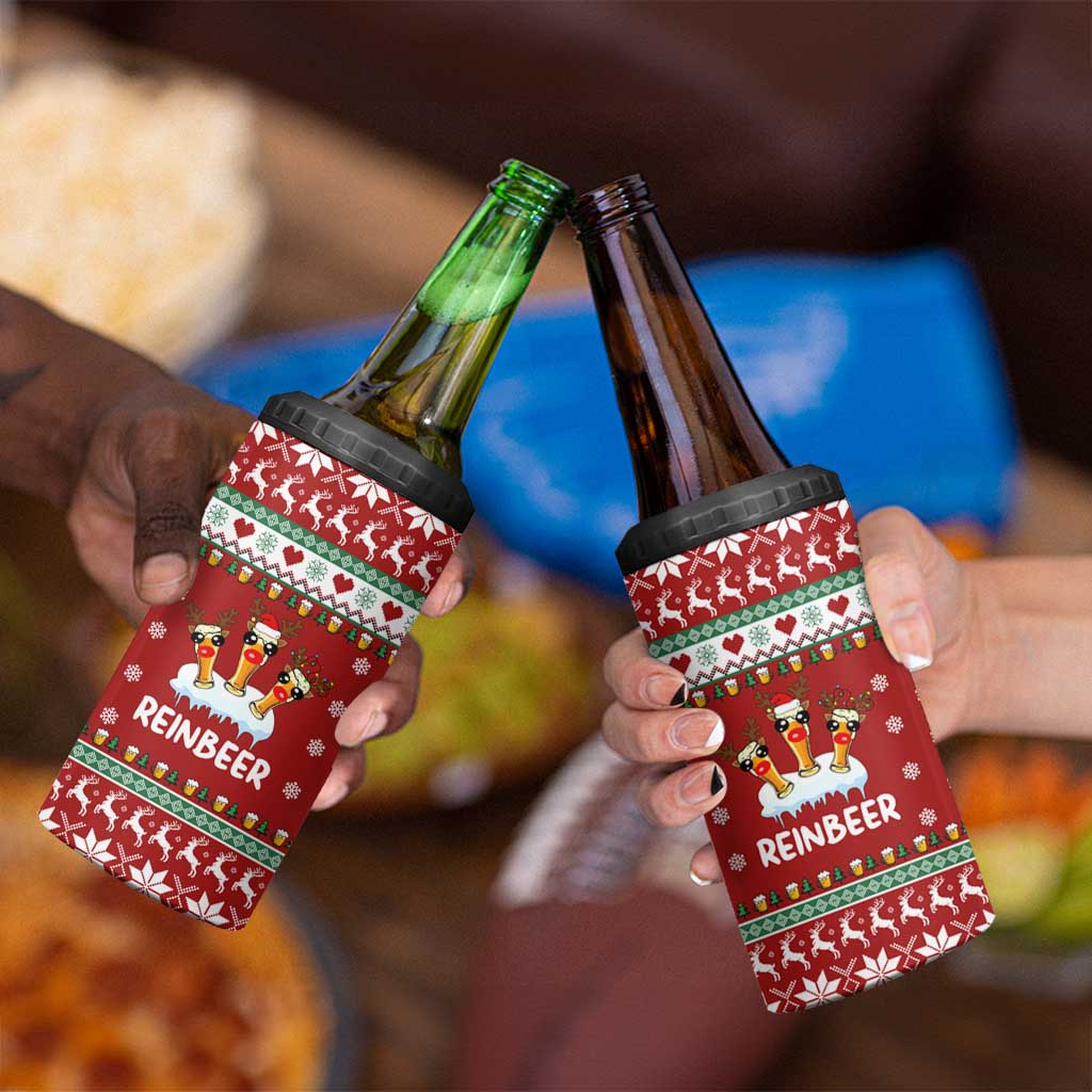 Funny Reindeer Reinbeer Christmas 4 in 1 Can Cooler Tumbler Xmas Holiday Patterns - Wonder Print Shop