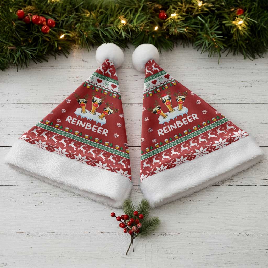 Funny Reindeer Reinbeer Christmas Santa Hat Xmas Holiday Patterns - Wonder Print Shop