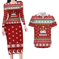 Funny Reindeer Reinbeer Christmas Couples Matching Long Sleeve Bodycon Dress and Hawaiian Shirt Xmas Holiday Patterns - Wonder Print Shop