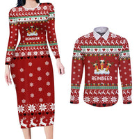 Funny Reindeer Reinbeer Christmas Couples Matching Long Sleeve Bodycon Dress and Long Sleeve Button Shirt Xmas Holiday Patterns - Wonder Print Shop