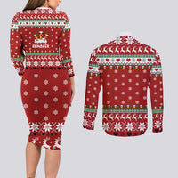 Funny Reindeer Reinbeer Christmas Couples Matching Long Sleeve Bodycon Dress and Long Sleeve Button Shirt Xmas Holiday Patterns - Wonder Print Shop