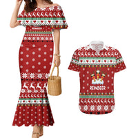 Funny Reindeer Reinbeer Christmas Couples Matching Mermaid Dress and Hawaiian Shirt Xmas Holiday Patterns - Wonder Print Shop
