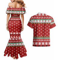 Funny Reindeer Reinbeer Christmas Couples Matching Mermaid Dress and Hawaiian Shirt Xmas Holiday Patterns - Wonder Print Shop