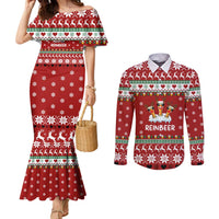 Funny Reindeer Reinbeer Christmas Couples Matching Mermaid Dress and Long Sleeve Button Shirt Xmas Holiday Patterns - Wonder Print Shop