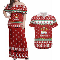 Funny Reindeer Reinbeer Christmas Couples Matching Off Shoulder Maxi Dress and Hawaiian Shirt Xmas Holiday Patterns - Wonder Print Shop