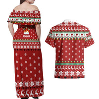 Funny Reindeer Reinbeer Christmas Couples Matching Off Shoulder Maxi Dress and Hawaiian Shirt Xmas Holiday Patterns - Wonder Print Shop