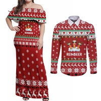 Funny Reindeer Reinbeer Christmas Couples Matching Off Shoulder Maxi Dress and Long Sleeve Button Shirt Xmas Holiday Patterns - Wonder Print Shop