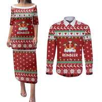 Funny Reindeer Reinbeer Christmas Couples Matching Puletasi and Long Sleeve Button Shirt Xmas Holiday Patterns - Wonder Print Shop