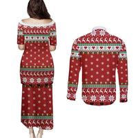 Funny Reindeer Reinbeer Christmas Couples Matching Puletasi and Long Sleeve Button Shirt Xmas Holiday Patterns - Wonder Print Shop