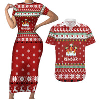 Funny Reindeer Reinbeer Christmas Couples Matching Short Sleeve Bodycon Dress and Hawaiian Shirt Xmas Holiday Patterns - Wonder Print Shop