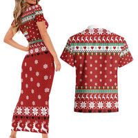 Funny Reindeer Reinbeer Christmas Couples Matching Short Sleeve Bodycon Dress and Hawaiian Shirt Xmas Holiday Patterns - Wonder Print Shop