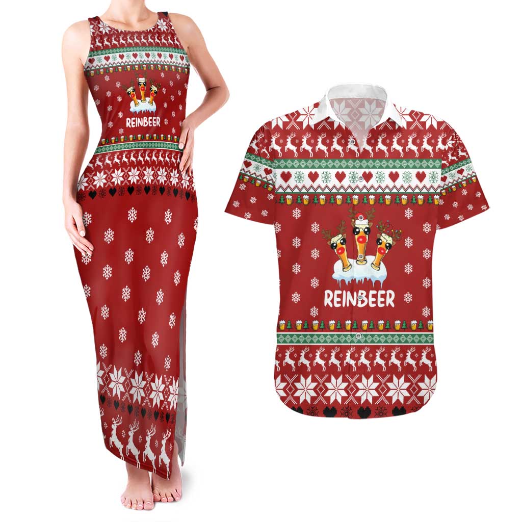 Funny Reindeer Reinbeer Christmas Couples Matching Tank Maxi Dress and Hawaiian Shirt Xmas Holiday Patterns - Wonder Print Shop