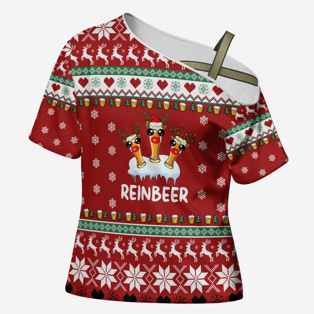 Funny Reindeer Reinbeer Christmas Cross Shoulder Shirt Xmas Holiday Patterns - Wonder Print Shop