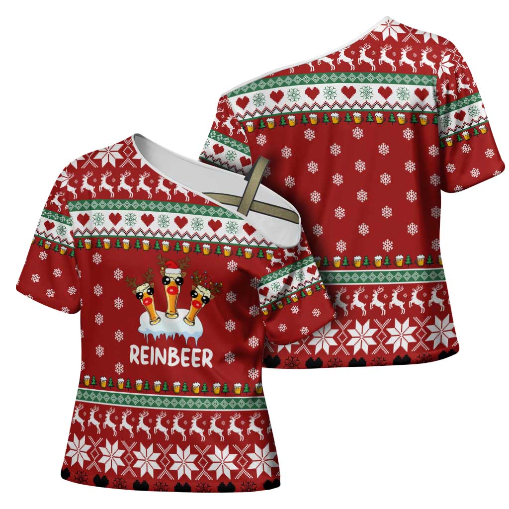 Funny Reindeer Reinbeer Christmas Cross Shoulder Shirt Xmas Holiday Patterns - Wonder Print Shop