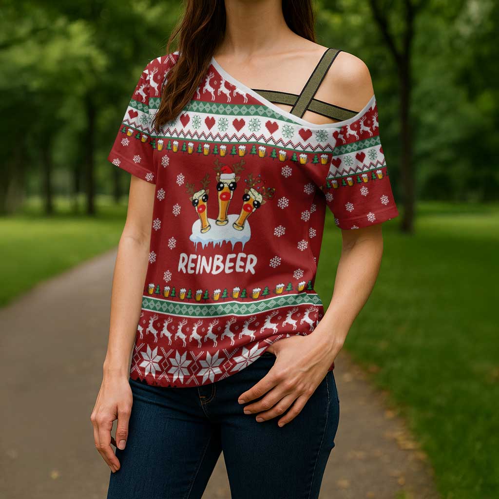 Funny Reindeer Reinbeer Christmas Cross Shoulder Shirt Xmas Holiday Patterns - Wonder Print Shop