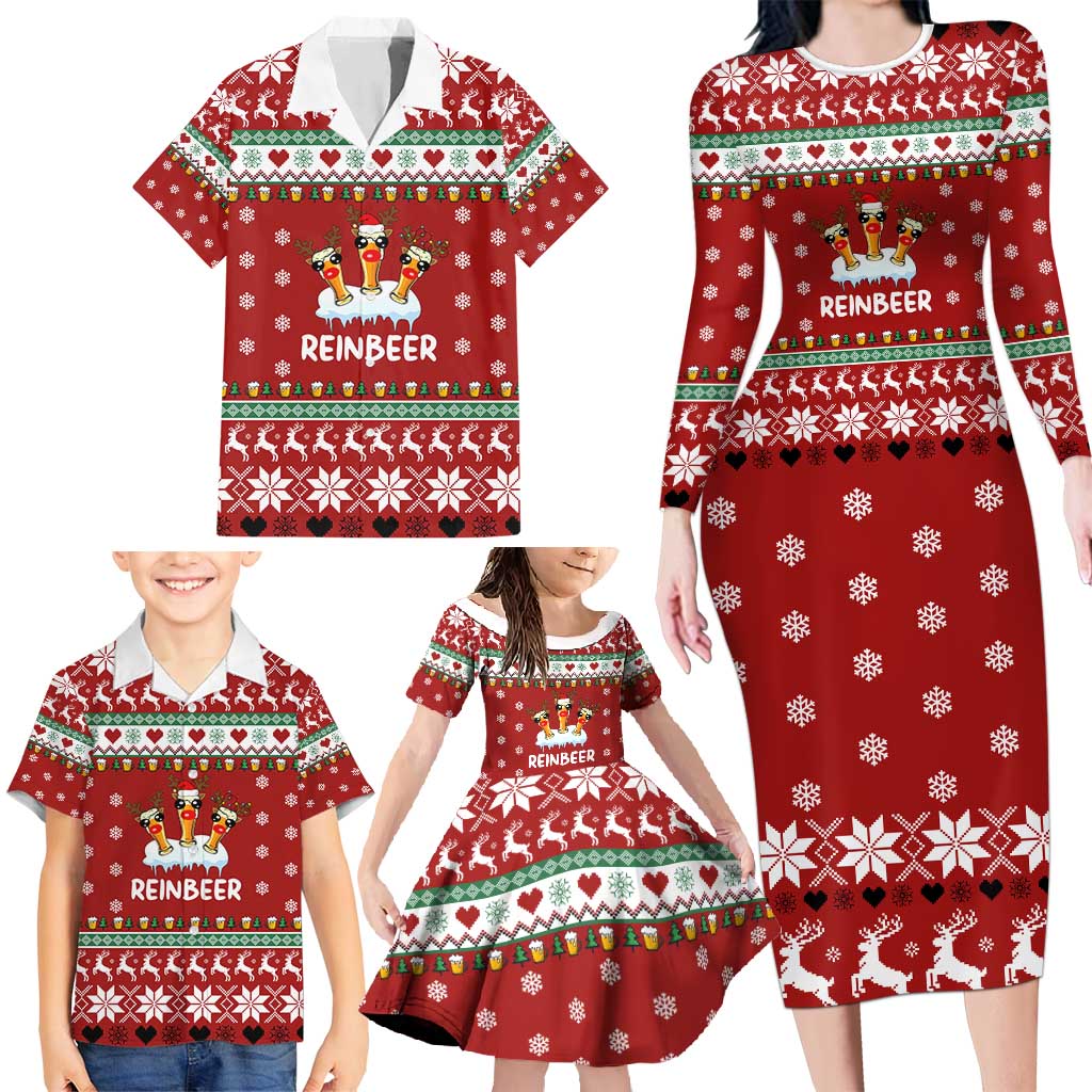 Funny Reindeer Reinbeer Christmas Family Matching Long Sleeve Bodycon Dress and Hawaiian Shirt Xmas Holiday Patterns - Wonder Print Shop