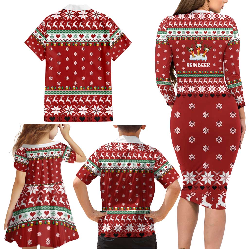 Funny Reindeer Reinbeer Christmas Family Matching Long Sleeve Bodycon Dress and Hawaiian Shirt Xmas Holiday Patterns - Wonder Print Shop