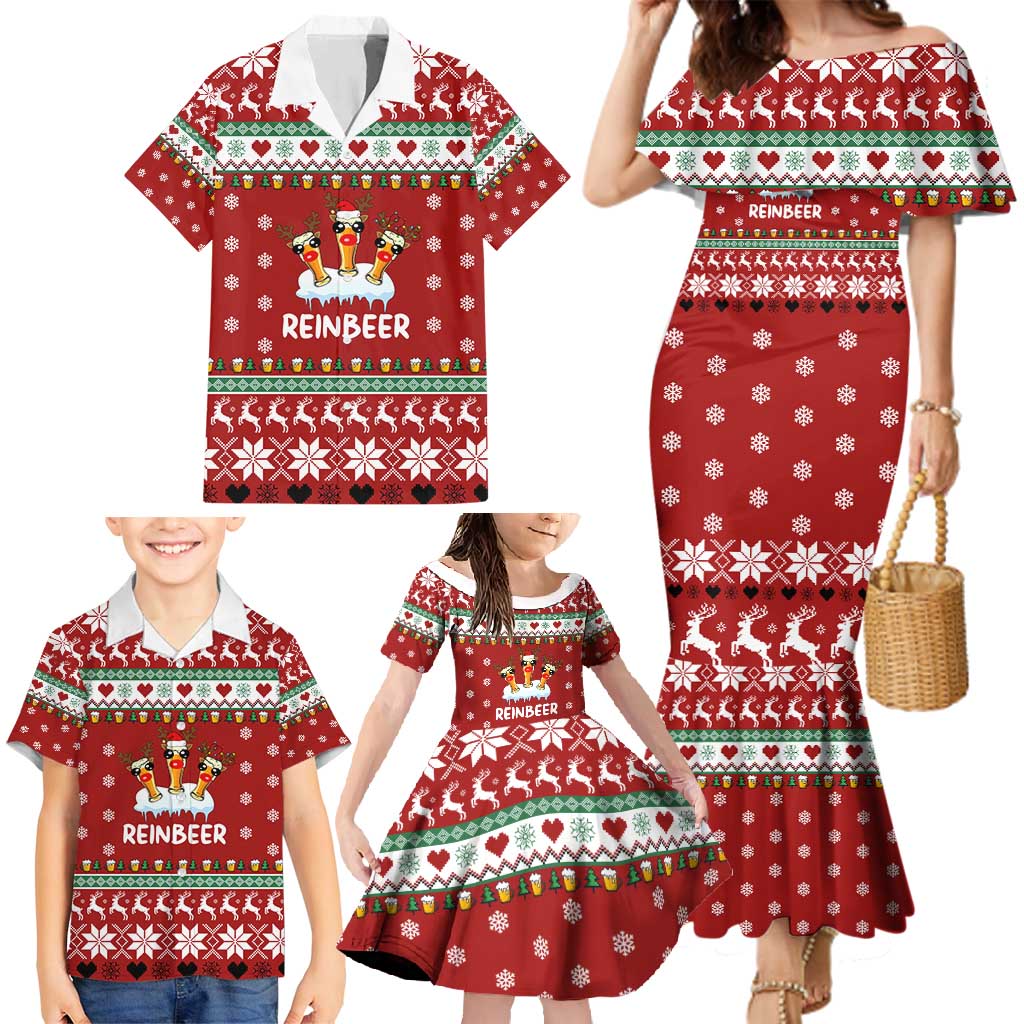 Funny Reindeer Reinbeer Christmas Family Matching Mermaid Dress and Hawaiian Shirt Xmas Holiday Patterns - Wonder Print Shop