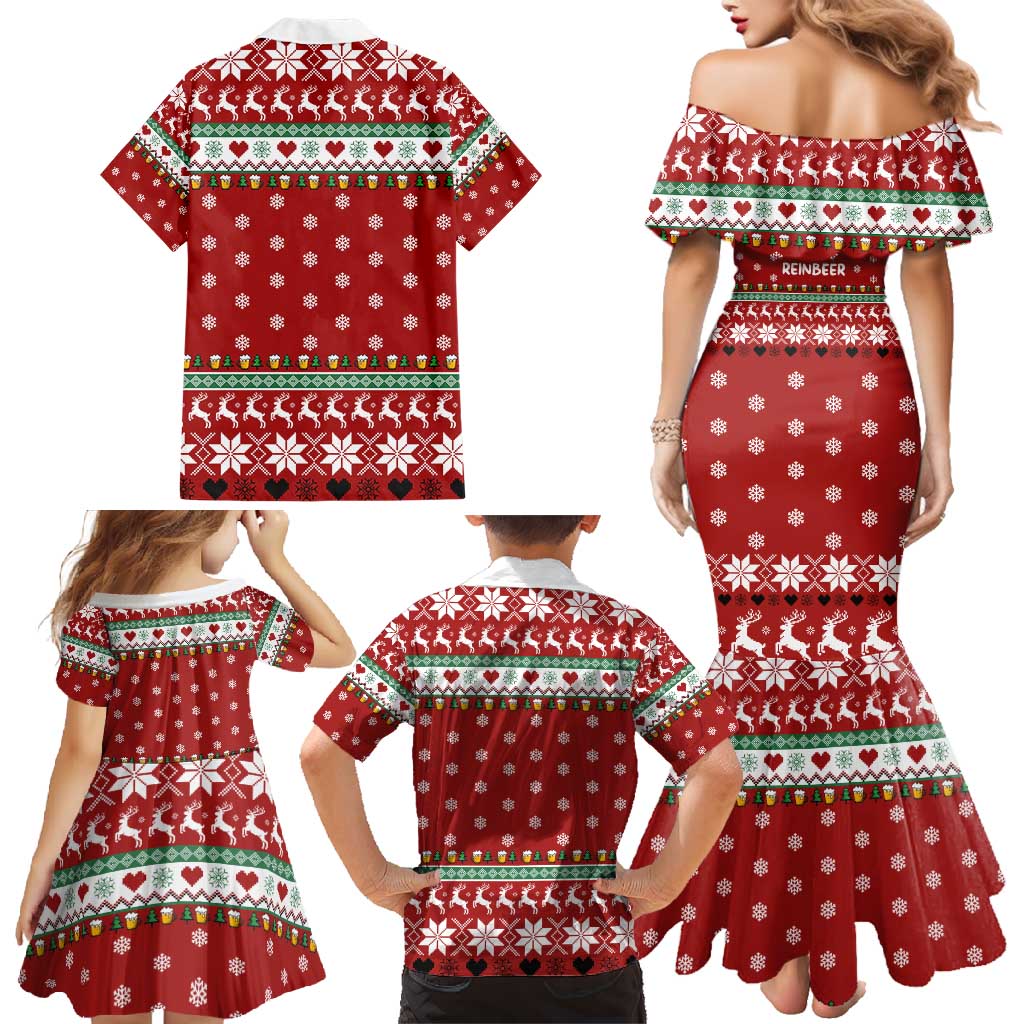 Funny Reindeer Reinbeer Christmas Family Matching Mermaid Dress and Hawaiian Shirt Xmas Holiday Patterns - Wonder Print Shop