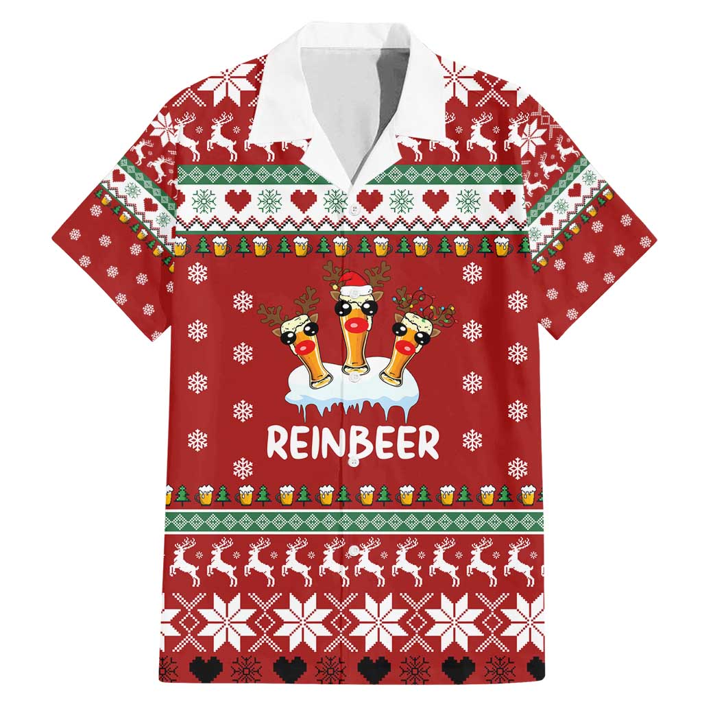 Funny Reindeer Reinbeer Christmas Family Matching Mermaid Dress and Hawaiian Shirt Xmas Holiday Patterns - Wonder Print Shop
