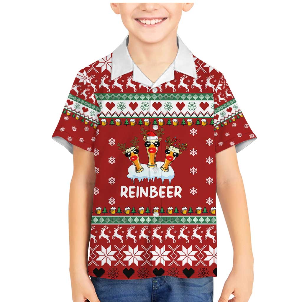 Funny Reindeer Reinbeer Christmas Family Matching Mermaid Dress and Hawaiian Shirt Xmas Holiday Patterns - Wonder Print Shop