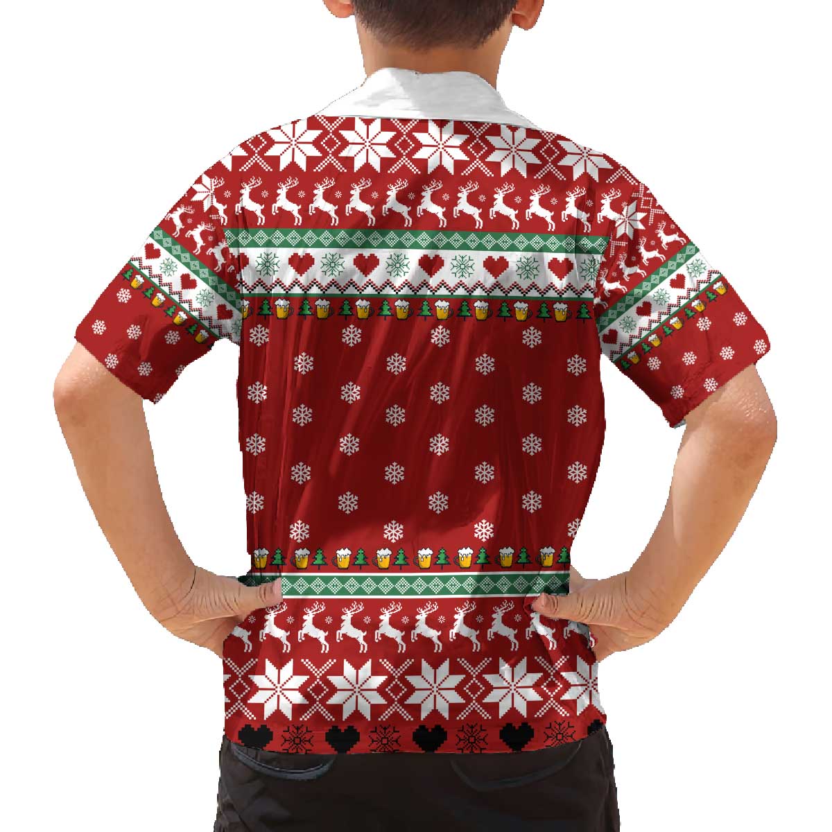 Funny Reindeer Reinbeer Christmas Family Matching Off The Shoulder Long Sleeve Dress and Hawaiian Shirt Xmas Holiday Patterns - Wonder Print Shop