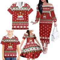 Funny Reindeer Reinbeer Christmas Family Matching Off The Shoulder Long Sleeve Dress and Hawaiian Shirt Xmas Holiday Patterns - Wonder Print Shop