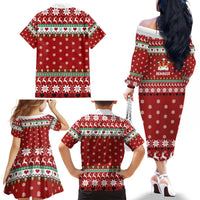 Funny Reindeer Reinbeer Christmas Family Matching Off The Shoulder Long Sleeve Dress and Hawaiian Shirt Xmas Holiday Patterns - Wonder Print Shop