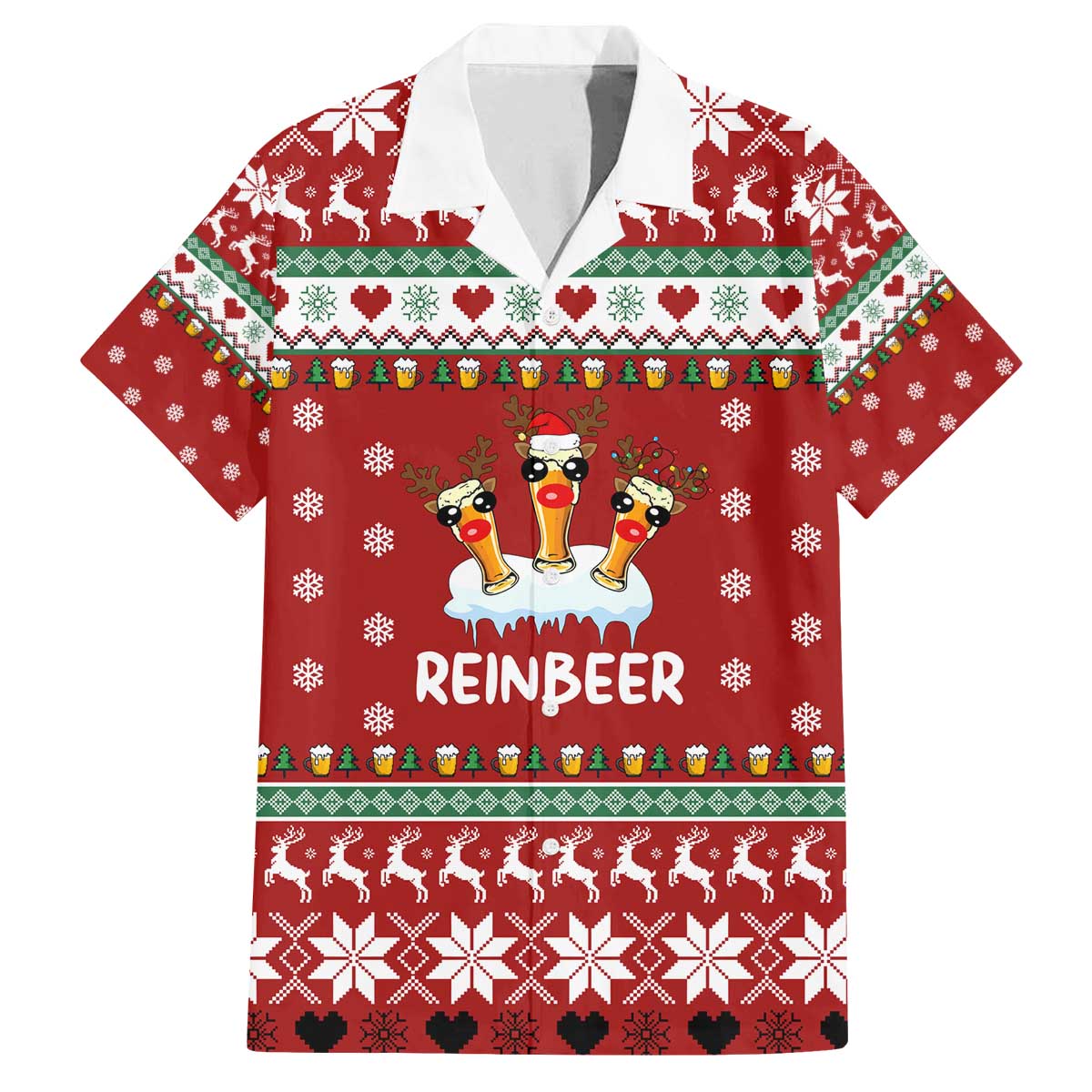 Funny Reindeer Reinbeer Christmas Family Matching Off The Shoulder Long Sleeve Dress and Hawaiian Shirt Xmas Holiday Patterns - Wonder Print Shop