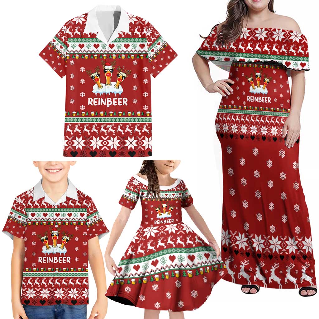 Funny Reindeer Reinbeer Christmas Family Matching Off Shoulder Maxi Dress and Hawaiian Shirt Xmas Holiday Patterns - Wonder Print Shop