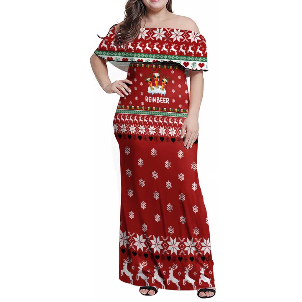 Funny Reindeer Reinbeer Christmas Family Matching Off Shoulder Maxi Dress and Hawaiian Shirt Xmas Holiday Patterns - Wonder Print Shop
