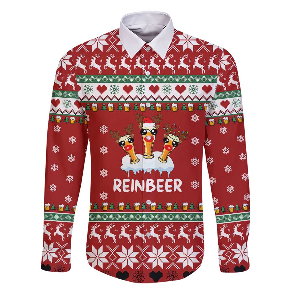 Funny Reindeer Reinbeer Christmas Family Matching Off Shoulder Short Dress and Hawaiian Shirt Xmas Holiday Patterns - Wonder Print Shop