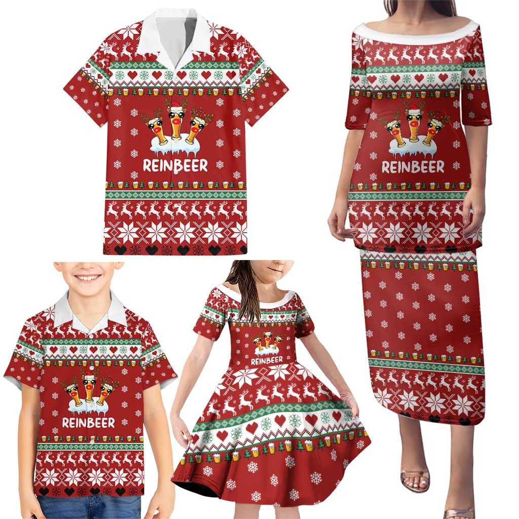 Funny Reindeer Reinbeer Christmas Family Matching Puletasi and Hawaiian Shirt Xmas Holiday Patterns - Wonder Print Shop