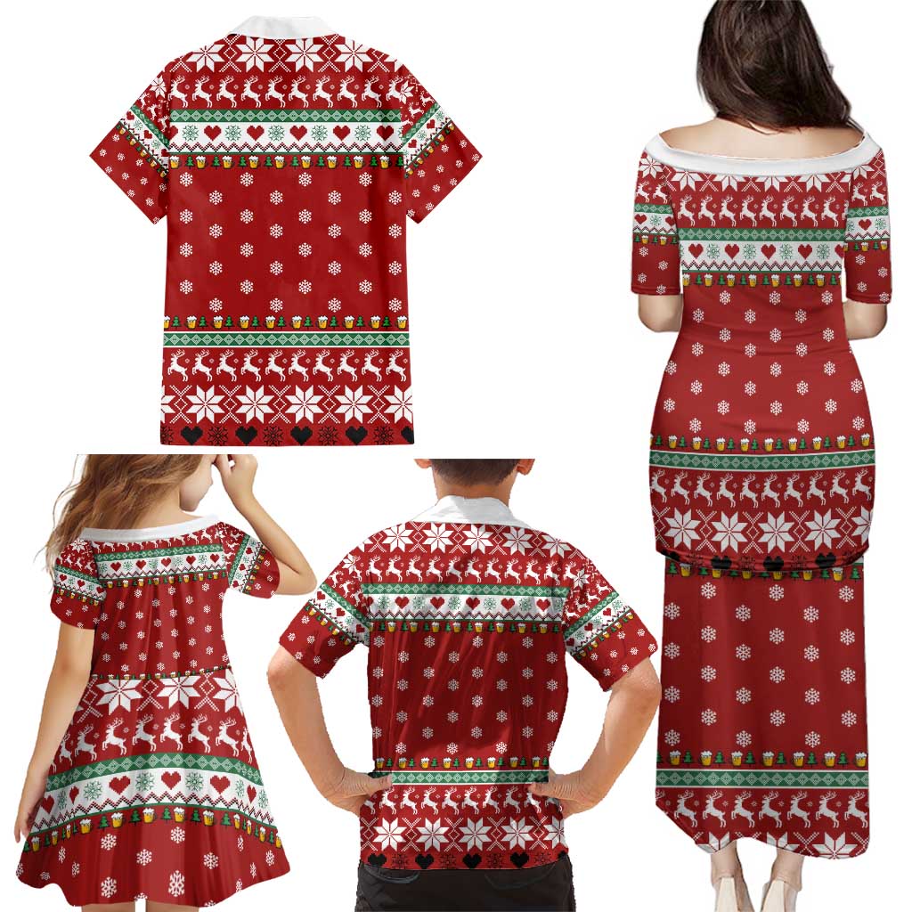 Funny Reindeer Reinbeer Christmas Family Matching Puletasi and Hawaiian Shirt Xmas Holiday Patterns - Wonder Print Shop