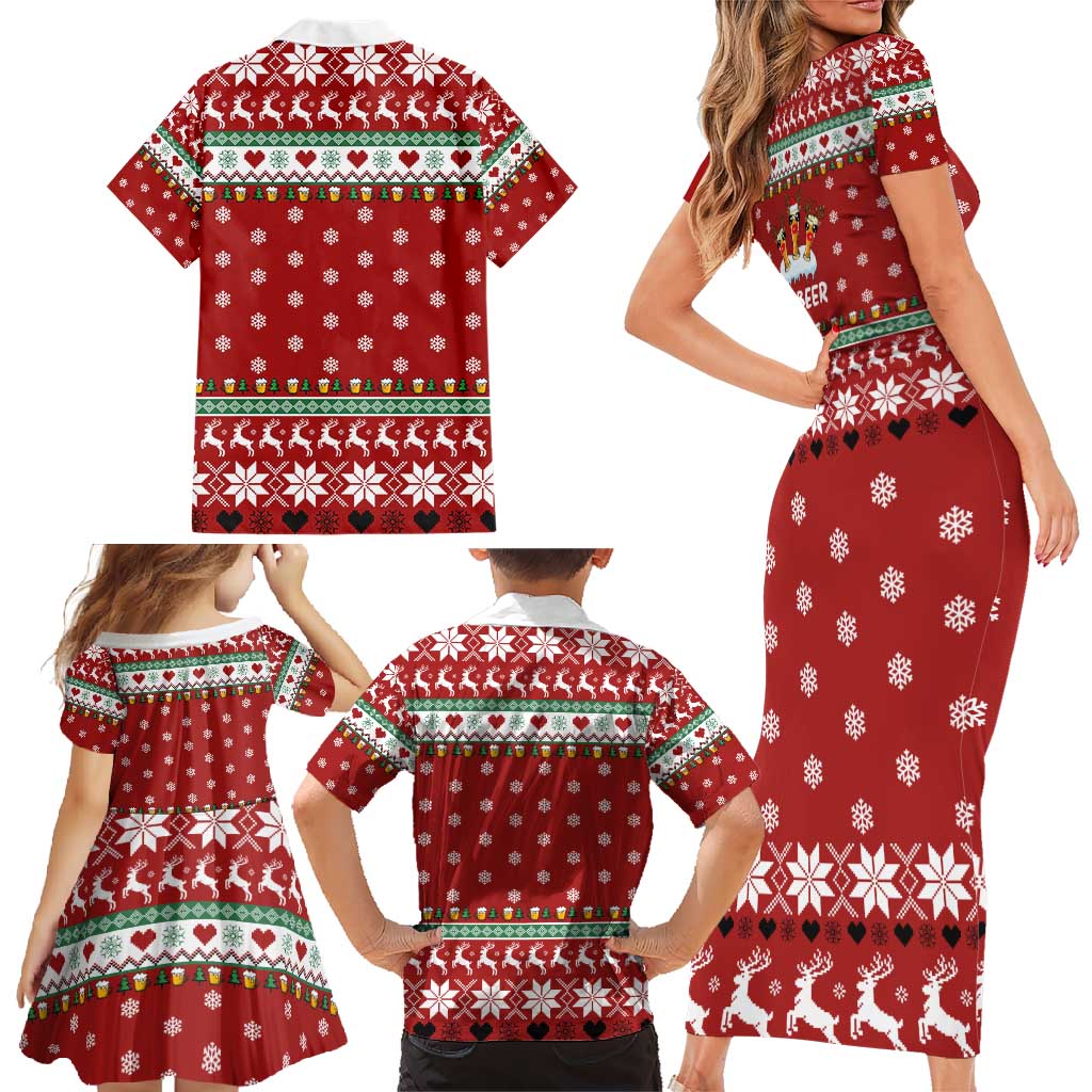 Funny Reindeer Reinbeer Christmas Family Matching Short Sleeve Bodycon Dress and Hawaiian Shirt Xmas Holiday Patterns - Wonder Print Shop