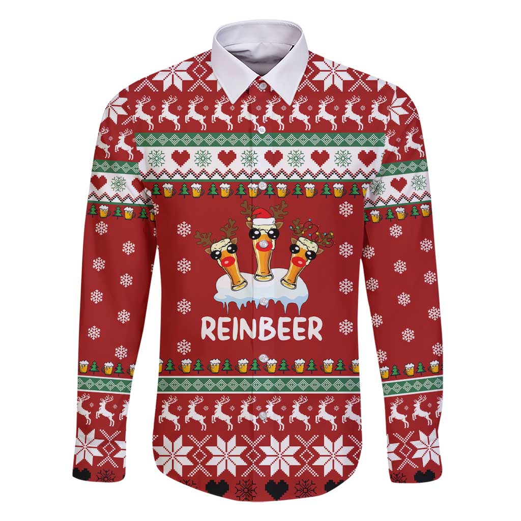 Funny Reindeer Reinbeer Christmas Family Matching Short Sleeve Bodycon Dress and Hawaiian Shirt Xmas Holiday Patterns - Wonder Print Shop