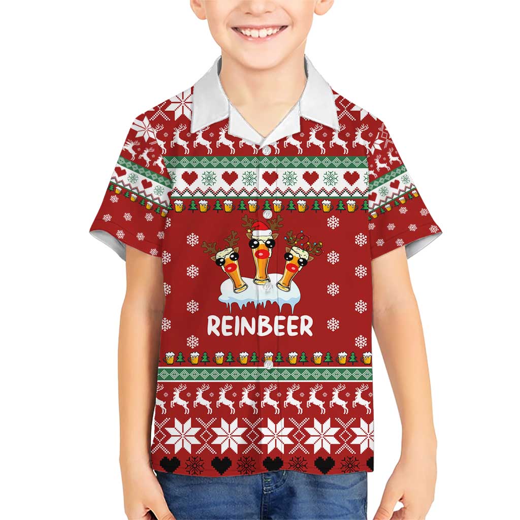 Funny Reindeer Reinbeer Christmas Family Matching Short Sleeve Bodycon Dress and Hawaiian Shirt Xmas Holiday Patterns - Wonder Print Shop