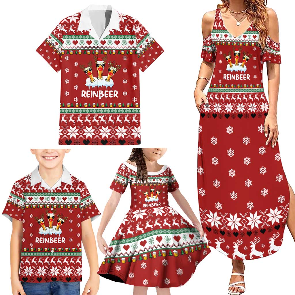Funny Reindeer Reinbeer Christmas Family Matching Summer Maxi Dress and Hawaiian Shirt Xmas Holiday Patterns - Wonder Print Shop