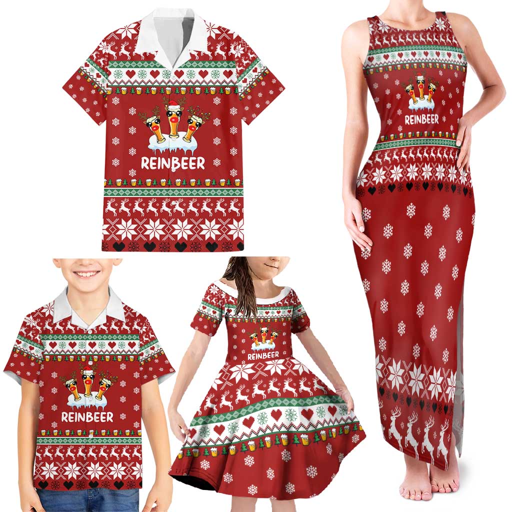 Funny Reindeer Reinbeer Christmas Family Matching Tank Maxi Dress and Hawaiian Shirt Xmas Holiday Patterns - Wonder Print Shop