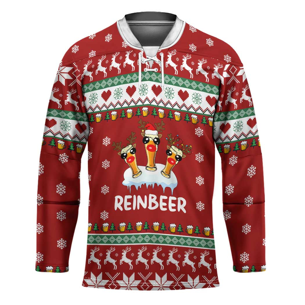 Funny Reindeer Reinbeer Christmas Hockey Jersey Xmas Holiday Patterns - Wonder Print Shop