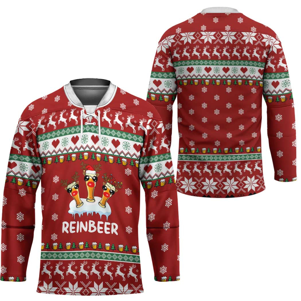 Funny Reindeer Reinbeer Christmas Hockey Jersey Xmas Holiday Patterns - Wonder Print Shop