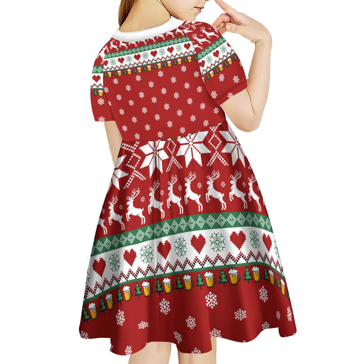 Funny Reindeer Reinbeer Christmas Kid Short Sleeve Dress Xmas Holiday Patterns - Wonder Print Shop