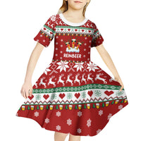 Funny Reindeer Reinbeer Christmas Kid Short Sleeve Dress Xmas Holiday Patterns - Wonder Print Shop