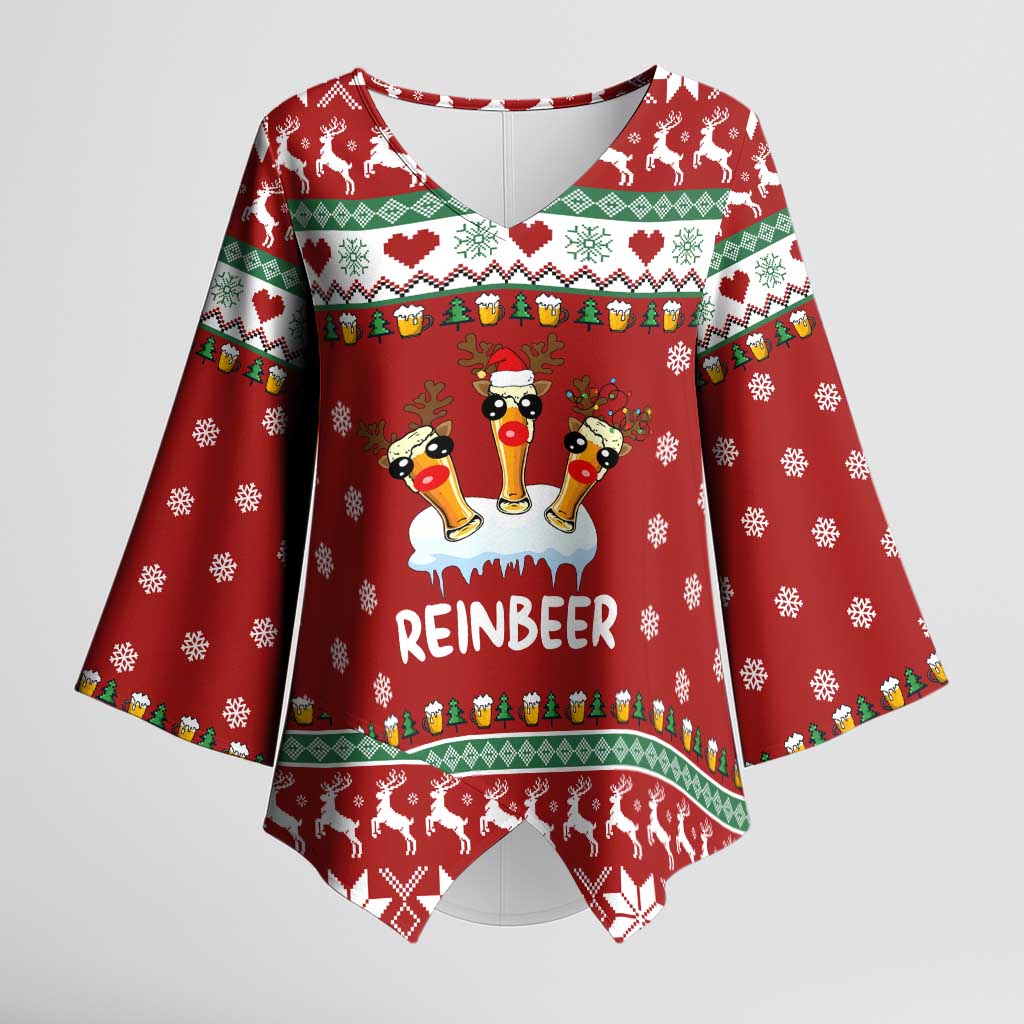 Funny Reindeer Reinbeer Christmas Kimono Sleeve Blouse Xmas Holiday Patterns - Wonder Print Shop