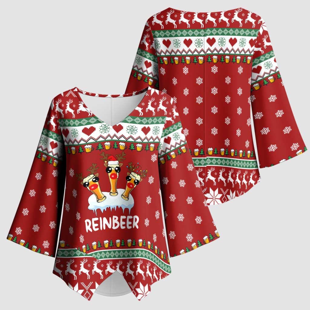 Funny Reindeer Reinbeer Christmas Kimono Sleeve Blouse Xmas Holiday Patterns - Wonder Print Shop